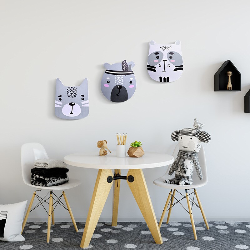 Scandinavia Wooden Wall Sticker Animals Decoration For Children Room